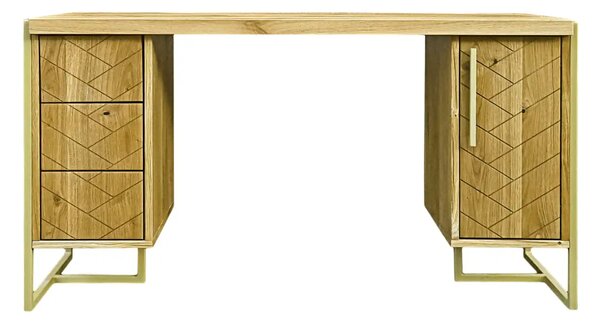 Dębowe biurko do gabinetu z litego drewna i stali CARIN II