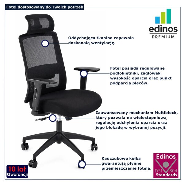 Czarny regulowany fotel biurowy gabinetowy z podłokietnikami P0-D31