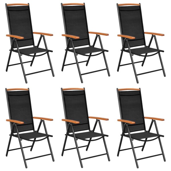 Składane krzesła ogrodowe, 6 szt., tkanina textilene, czarne