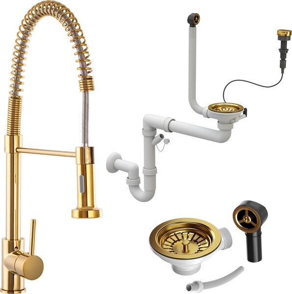 Granitan – bateria kuchenna – bateria zlewozmywakowa – złota – z syfonem – bateria kuchenna – SPIRAL GOLD