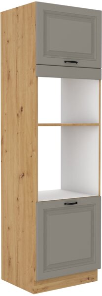 Wysoka szafka słupek na piekarnik i mikrofale STILO 60 DPM-210 2F Gliniasty Szary/Dąb Artisan