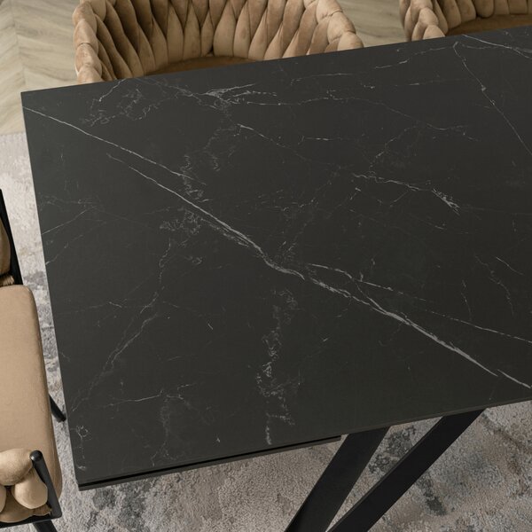 Stół Rozkładany Prostokątny MAXIME 160-240 cm Ceramiczny Czarny Marmur do Jadalni Nowoczesny Loft