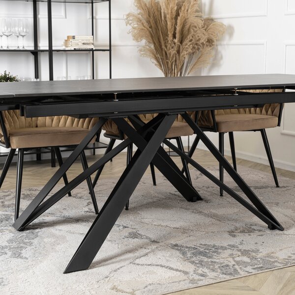 Stół Rozkładany Prostokątny MAXIME 160-240 cm Ceramiczny Czarny Marmur do Jadalni Nowoczesny Loft