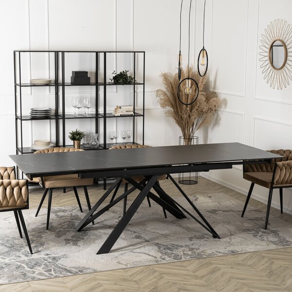 Stół Rozkładany Prostokątny MAXIME 160-240 cm Ceramiczny Czarny Marmur do Jadalni Nowoczesny Loft