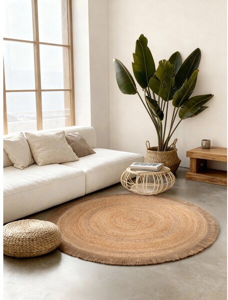 Okrągły dywan z juty dwustronny/tkany ręcznie w naturalnym kolorze ø 150 cm Nuru – Hanse Home