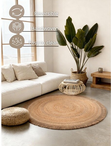 Okrągły dywan z juty dwustronny/tkany ręcznie w naturalnym kolorze ø 150 cm Nuru – Hanse Home