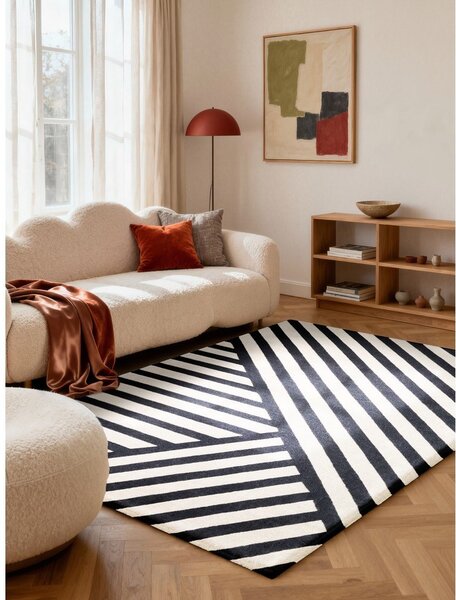 Czarno-biały wełniany dywan tkany ręcznie 120x180 cm Stryve Noir – Elle Decoration