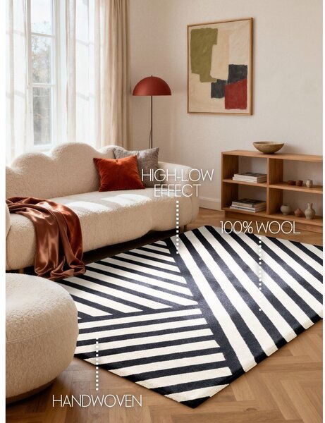 Czarno-biały wełniany dywan tkany ręcznie 120x180 cm Stryve Noir – Elle Decoration
