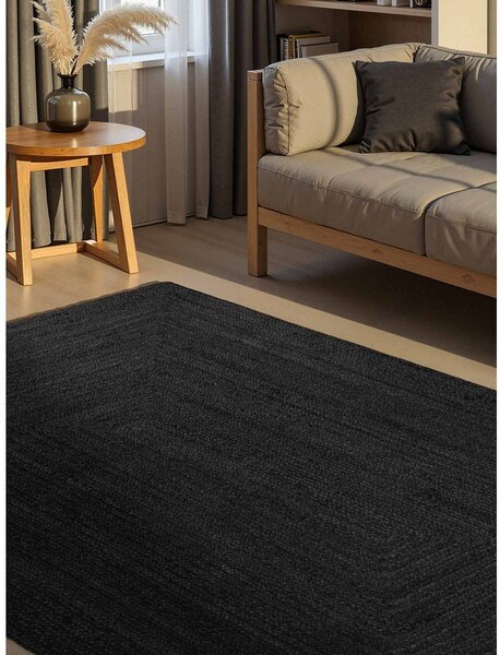 Czarny dywan z juty dwustronny/tkany ręcznie 80x150 cm Juno – Hanse Home