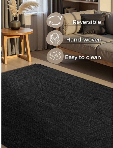 Czarny dywan z juty dwustronny/tkany ręcznie 80x150 cm Juno – Hanse Home