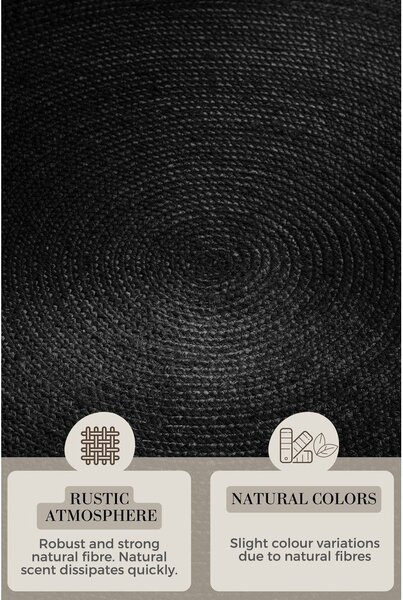 Czarny okrągły dywan z juty dwustronny/tkany ręcznie ø 200 cm Braided – Hanse Home