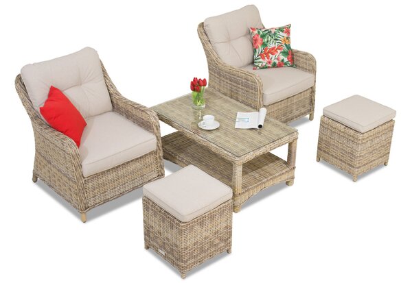 Zestaw technorattanowy Toledo Terrace z pufami beż Garden Point