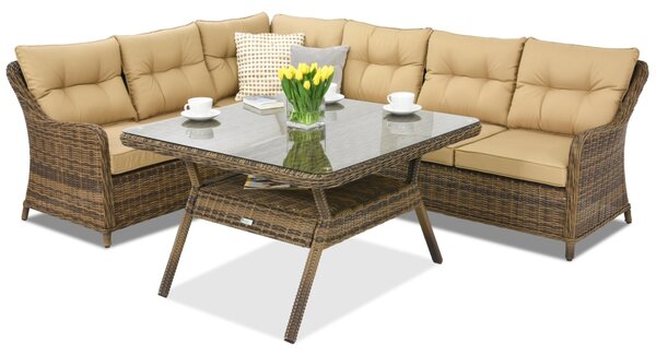 Meble ogrodowe technorattanowe Toledo Comida 5 Angular Garden Point brązowe