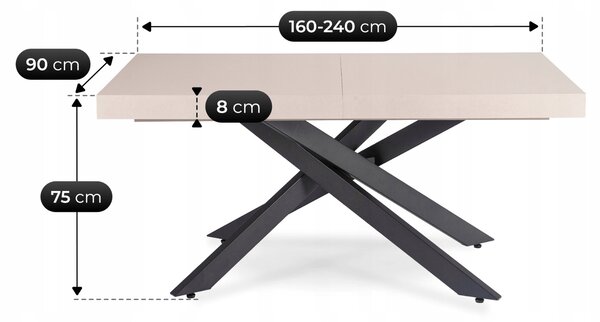 Stół Prostokątny Rozkładany HAMPTON 160-240 cm Kaszmir/Czarny do Jadalni Nowoczesny
