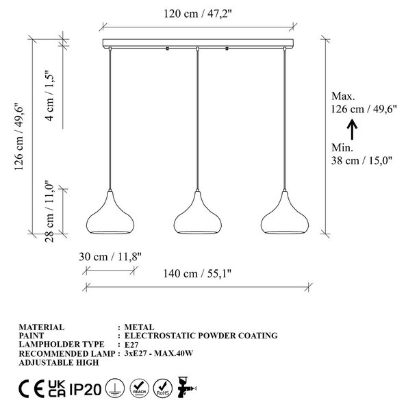Lampa wisząca Muba Opviq, możliwość ściemniania, czarny, salon / jadalnia, metal