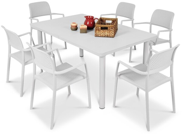Meble ogrodowe Nardi BORA/LIBECCIO 160-220cm 6+1 Bianco
