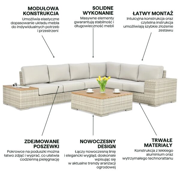 Narożnik technorattan AVOCADO WOOD Beige