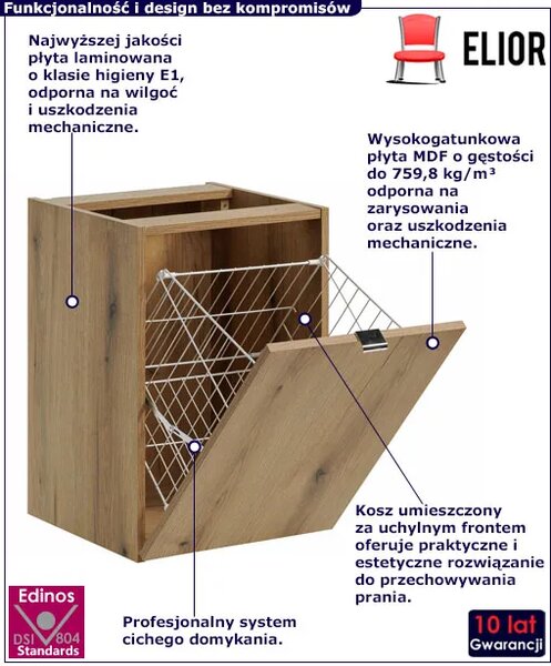 Szafka łazienkowa z koszem na pranie w kolorze dąb L4-E91