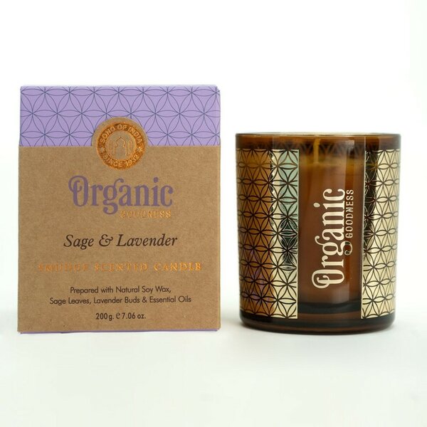 Organiczna świeca kadzidlana Sage & Lavender200 g w szklanym pojemniku ze złotą folią