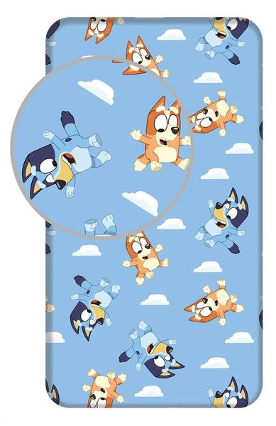 Niebieskie bawełniane prześcieradło dziecięce jednoosobowe z gumką 90x200 cm Bluey – Jerry Fabrics