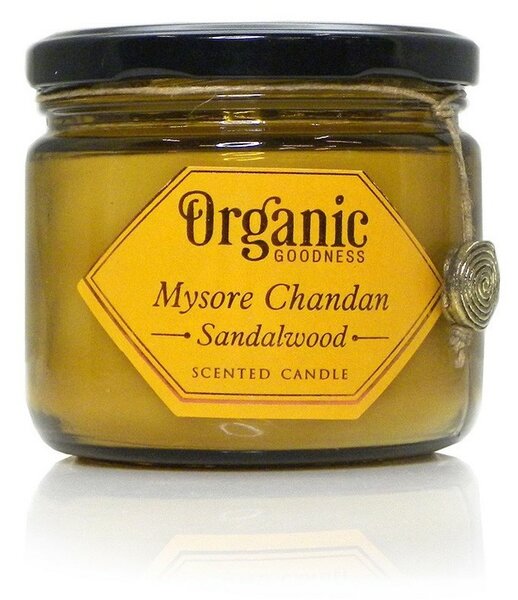 Naturalna sojowa świeca zapachowa Mysore Chandan - drzewosandałowe 200 g w bursztynowym szkle