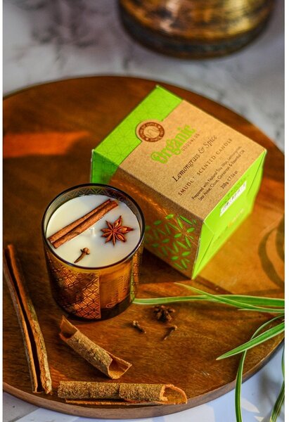 Organiczna świeca kadzidlana Lemongrass &Spice 200 g w szklanym słoiku ze złotą folią