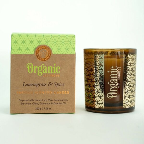 Organiczna świeca kadzidlana Lemongrass &Spice 200 g w szklanym słoiku ze złotą folią