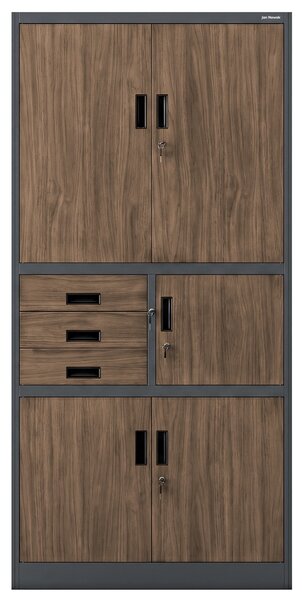 Biurowa szafa z sejfem Eco design Filip II, 90x40x185 cm, antracyt/orzech