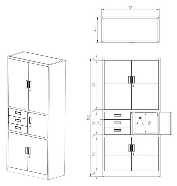 Biurowa szafa z sejfem Eco design Filip II, 90x40x185 cm, antracyt/orzech