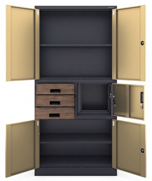 Biurowa szafa z sejfem Eco design Filip II, 90x40x185 cm, antracyt/orzech
