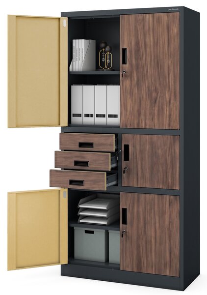 Biurowa szafa z sejfem Eco design Filip II, 90x40x185 cm, antracyt/orzech
