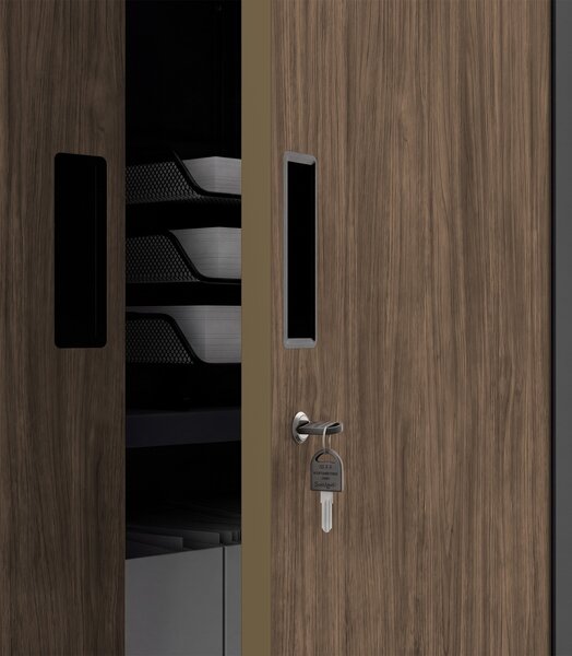 Biurowa szafa z sejfem Eco design Filip II, 90x40x185 cm, antracyt/orzech