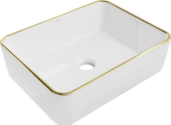 Mexen Catia umywalka nablatowa 48 x 37 cm, biała/złota rant - 21314805
