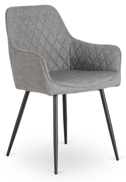 Zestaw Stół Prostokątny Rozkładany HAMPTON 160-240 cm Dąb/Czarny i 4 Krzesła Tapicerowane BRESSO 2 Szare
