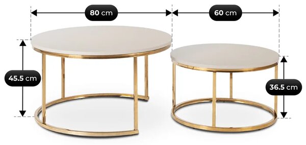Zestaw Stolików Kawowych APULIA MAX 60 cm/80 cm Kaszmir/Złoty Glamour