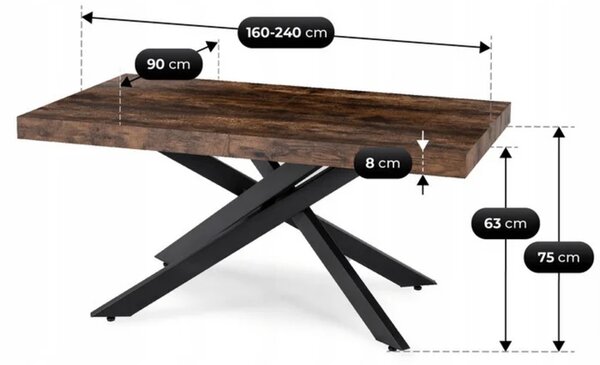 Zestaw Stół Prostokątny Rozkładany HAMPTON 160-240 cm Dąb Rustykalny/Czarny i 4 Krzesła Tapicerowane BRESSO Czarne Welurowe
