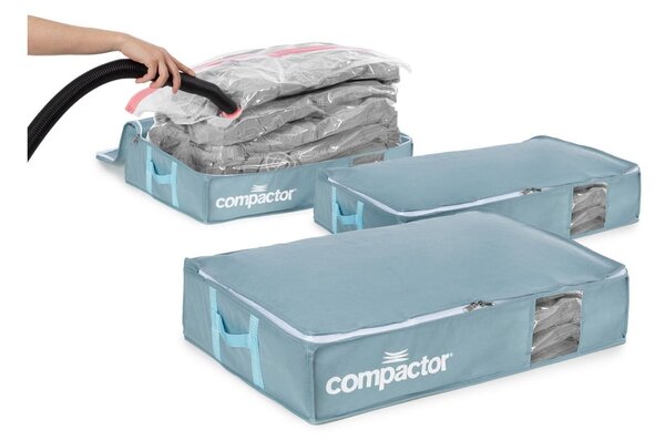 Plastikowe pojemniki próżniowe pod łóżko zestaw 3 szt. 65x45x15,5 cm Blue Edition – Compactor