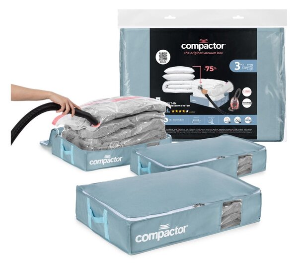Plastikowe pojemniki próżniowe pod łóżko zestaw 3 szt. 65x45x15,5 cm Blue Edition – Compactor