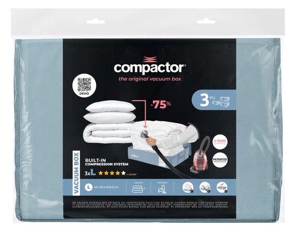 Plastikowe pojemniki próżniowe pod łóżko zestaw 3 szt. 65x45x15,5 cm Blue Edition – Compactor