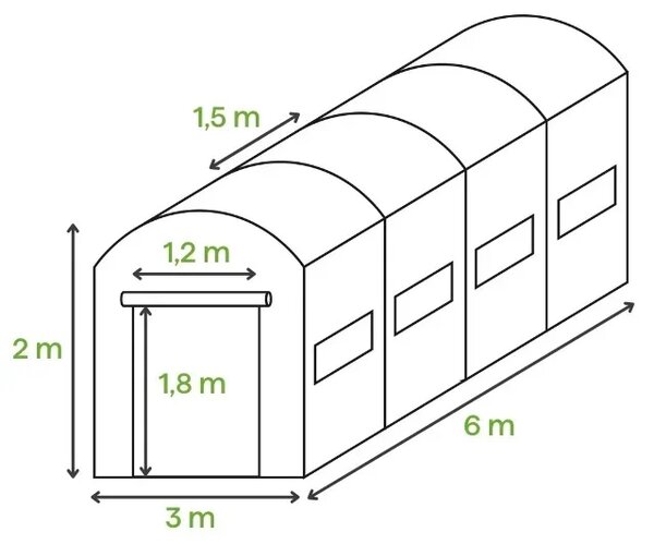 Tunel Foliowy 3x6x2 - 18m2 Zielony