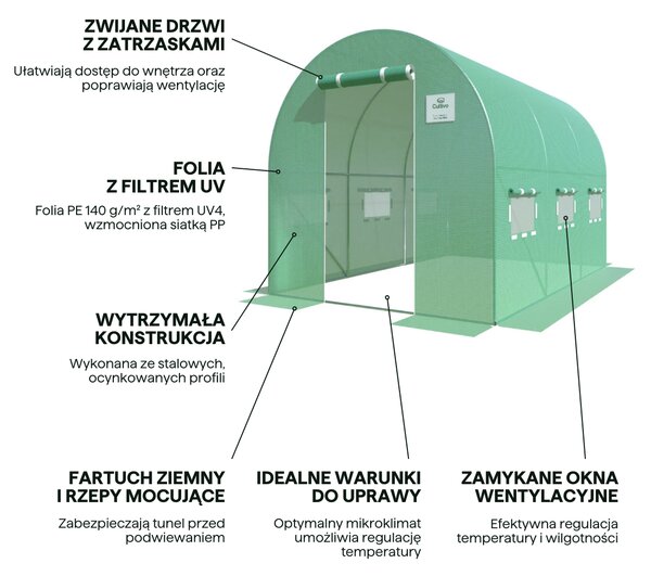 Tunel Foliowy 2x3x2 - 6m2 Zielony Cultivo