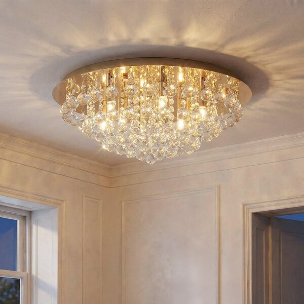 Lampa Sufitowa Lindby, Gillion, ściemnialny, złoty | mosiężny, salon, kryształ, nowoczesny