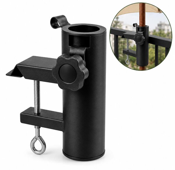 Uchwyt na parasol balkonowy – metalowy zacisk balkonowy do parasoli – odpowiedni do parasoli o średnicy do 38 mm – regulowany – kolor antracyt