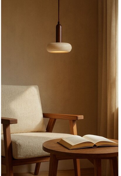 Brązowa/beżowa lampa wisząca LED z kamiennym kloszem ø 15 cm Karo – Opviq lights