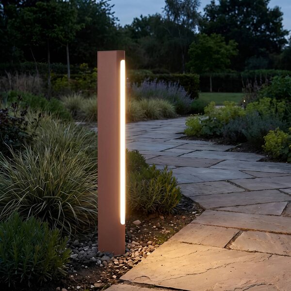 Słupek oświetleniowy LED Lucande Celiora, wysokość 80 cm, brązowy, IP65 Celiora, brązowy / rdzawy, aluminium, nowoczesny