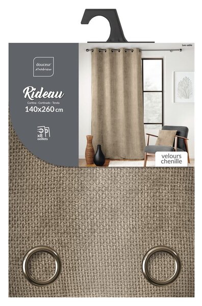 Jasnobrązowa zasłona z szenilu 140x260 cm Leo – douceur d'intérieur