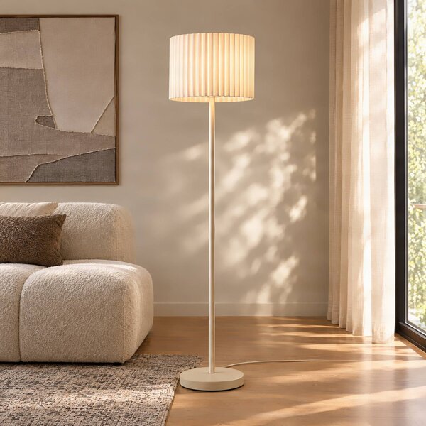 Lampa stojąca Libbie Lindby, kremowy / amber, salon / jadalnia, tkanina / materiał / jedwab, skandynawski
