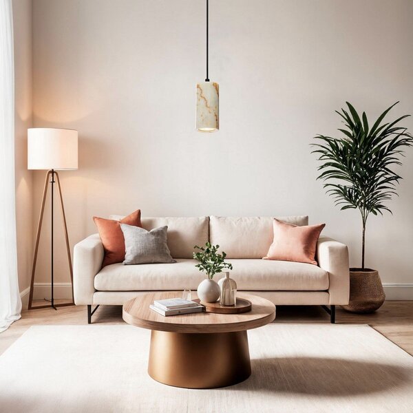 Kremowa lampa wisząca z marmurowym kloszem ø 6,5 cm Selma – Opviq lights