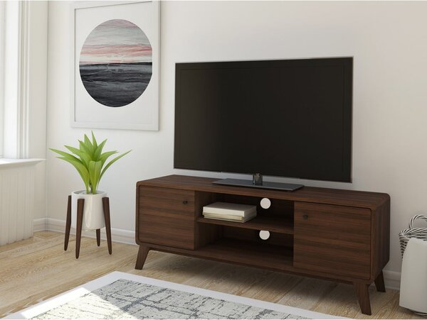 Brązowa szafka pod TV w dekorze orzecha 140x53 cm Caitlin – Støraa