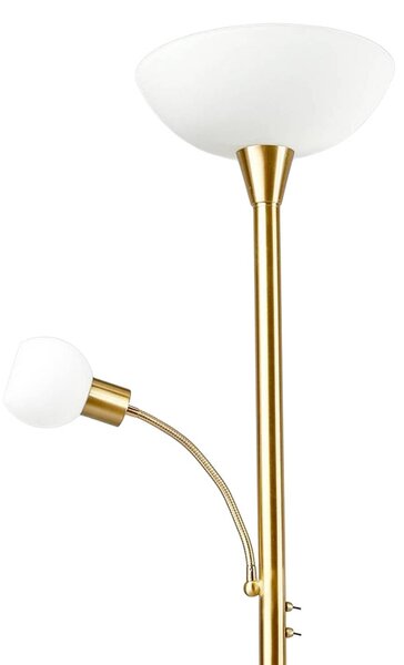 Lampa podłogowa Lindby Elaina, lampka do czytania, mosiądz, 183 cm, E27 Elaina, mosiężny / złoty, salon / jadalnia, metal, nowoczesny